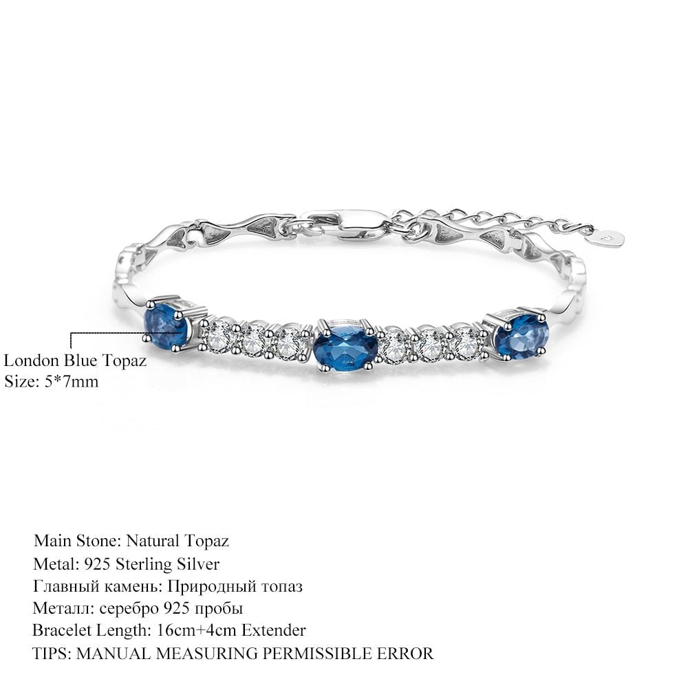 Natural London Blue Topaz Bracelet 925 Sterling Silver Gemstone Bracelets&bangles For Women Fine Jewelry