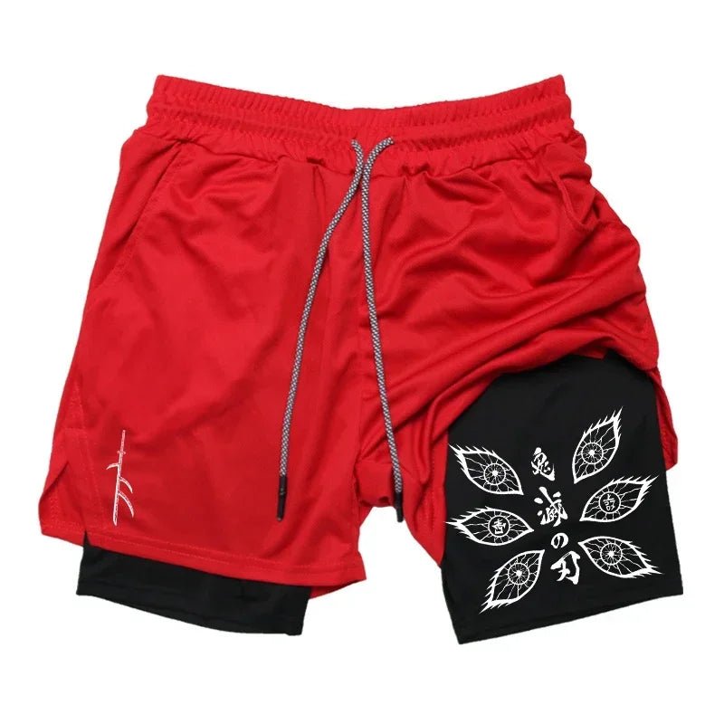 New Demon Slayer Anime Printed Running Double Shorts Men's Summer New Gym Sports Cycling Hiking New 2-in-1 Shorts
