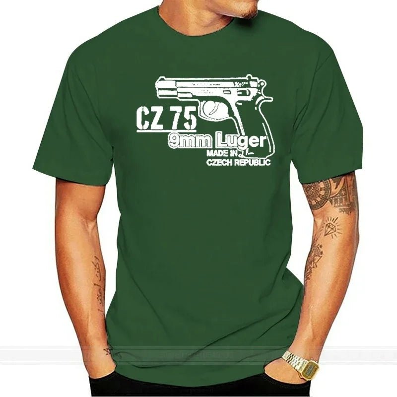 Hot sale Fashion CZ 75 9mm Luger pistol Sniper Czech handgun automatic Militarryy Gun Tee shirt