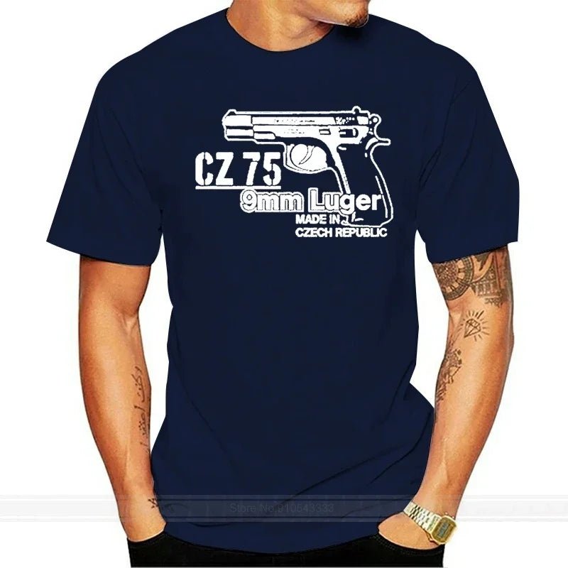 Hot sale Fashion CZ 75 9mm Luger pistol Sniper Czech handgun automatic Militarryy Gun Tee shirt