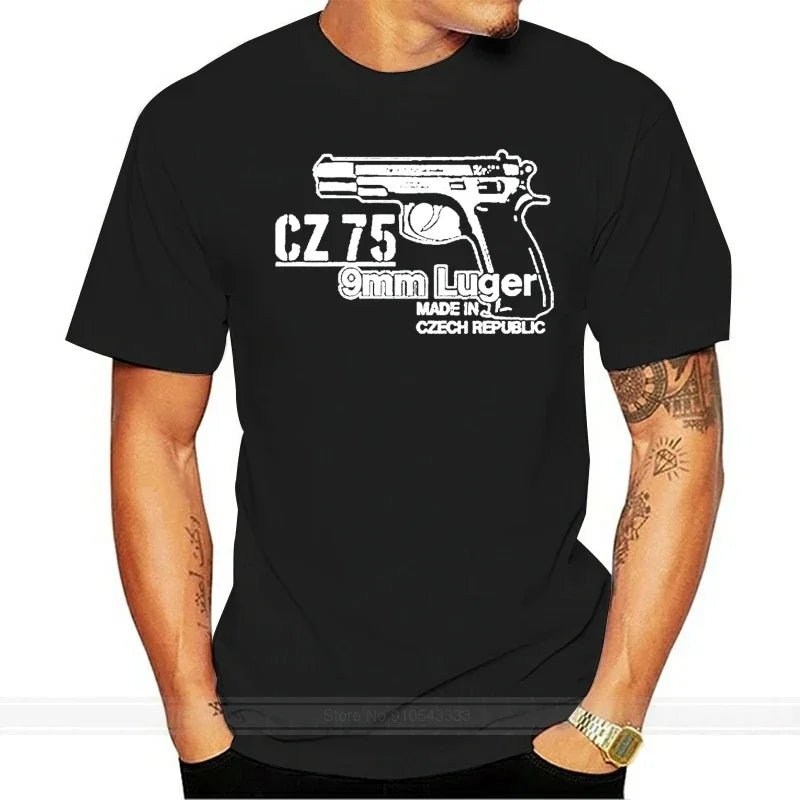 Hot sale Fashion CZ 75 9mm Luger pistol Sniper Czech handgun automatic Militarryy Gun Tee shirt