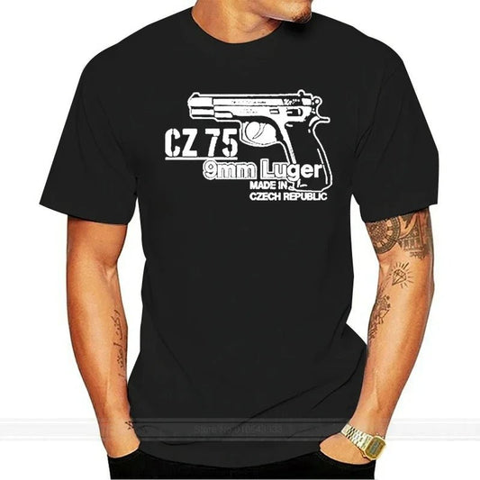 Hot sale Fashion CZ 75 9mm Luger pistol Sniper Czech handgun automatic Militarryy Gun Tee shirt