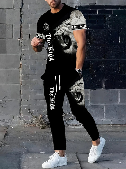 2025 summer new men's suit short sleeve trousers fashion 3D digital print liger top suit men's sportswear