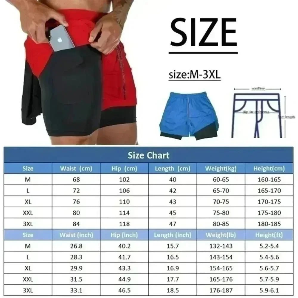 New Demon Slayer Anime Printed Running Double Shorts Men's Summer New Gym Sports Cycling Hiking New 2-in-1 Shorts