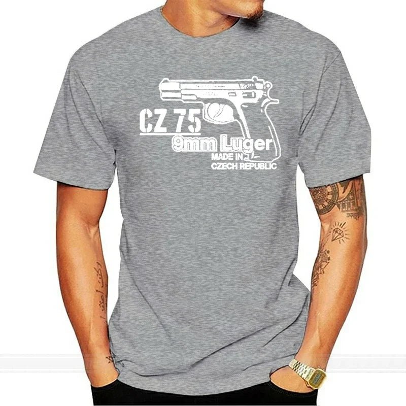Hot sale Fashion CZ 75 9mm Luger pistol Sniper Czech handgun automatic Militarryy Gun Tee shirt