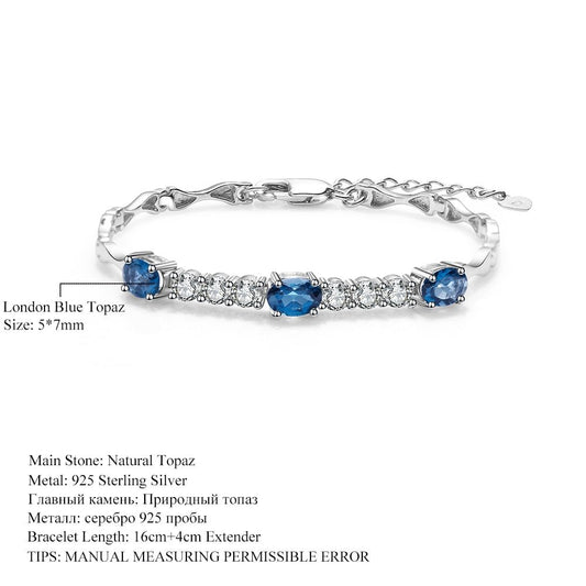 Natural London Blue Topaz  Bracelet 925 Sterling Silver Gemstone Bracelets&bangles For Women Fine Jewelry